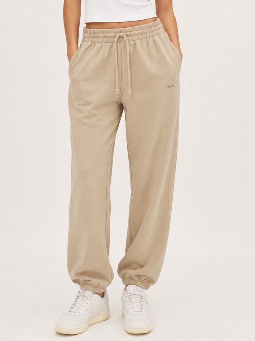 TNA Cozy Fleece Boyfriend Track Pants - Beige
